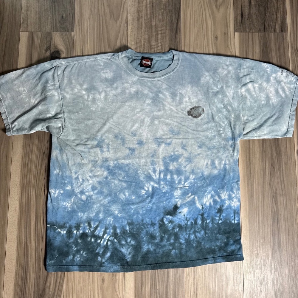 Harley-Davidson Blue Tie Dye Embroidered Logo T-Shirt XXL River Falls WI